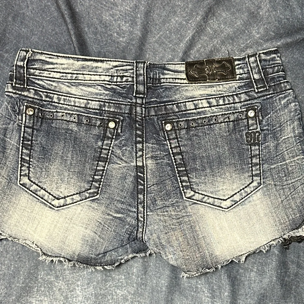 Miss Me Women's Blue Jean Denim Shorts with Black Lace and Bling 30 - Picture 6 of 15